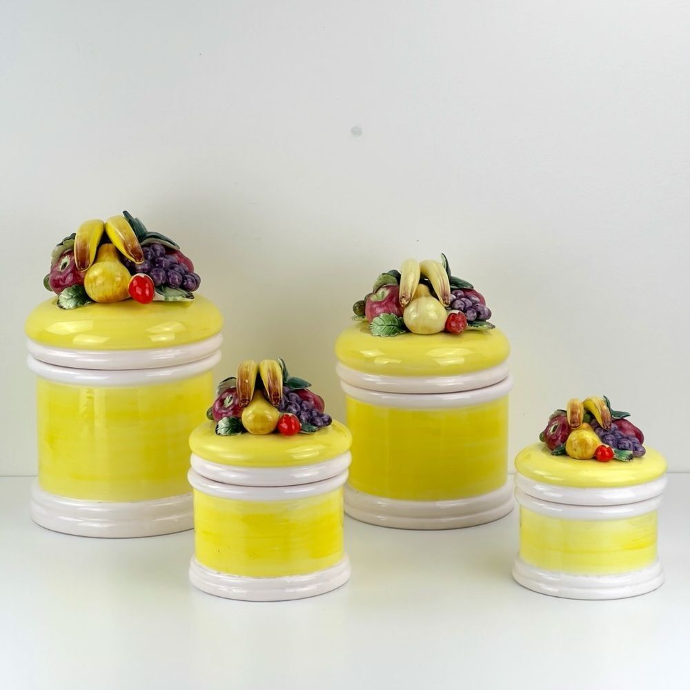 Set Of 4 Vintage Seymour Mann HARVEST COLLECTION Ceramic Canister Set FRUITS